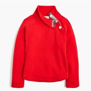 J. Crew Red Knit Sweater with High Tartan Collar